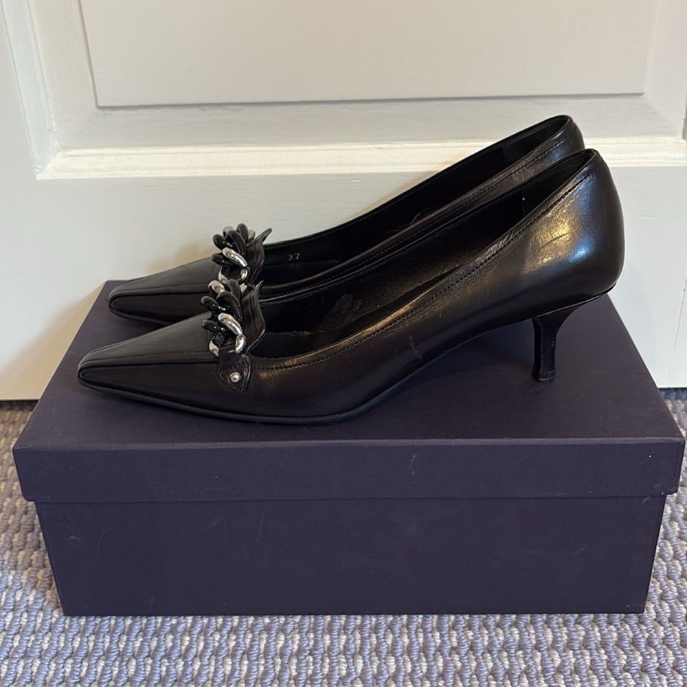 Prada kitten toe heels with chain